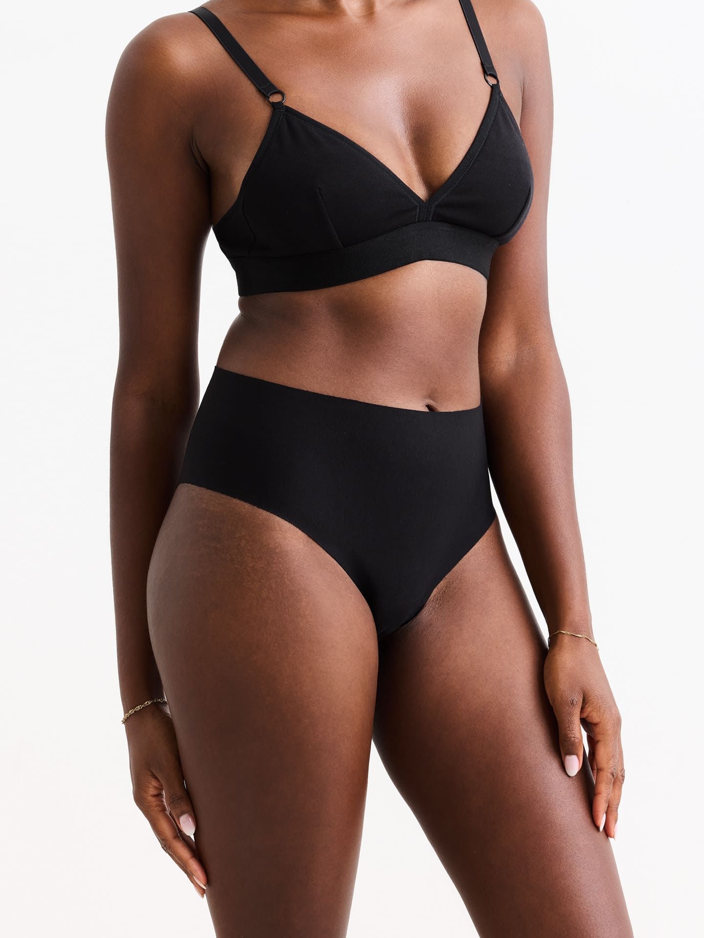 Casual Cotton High Waist Brazil Thong black S