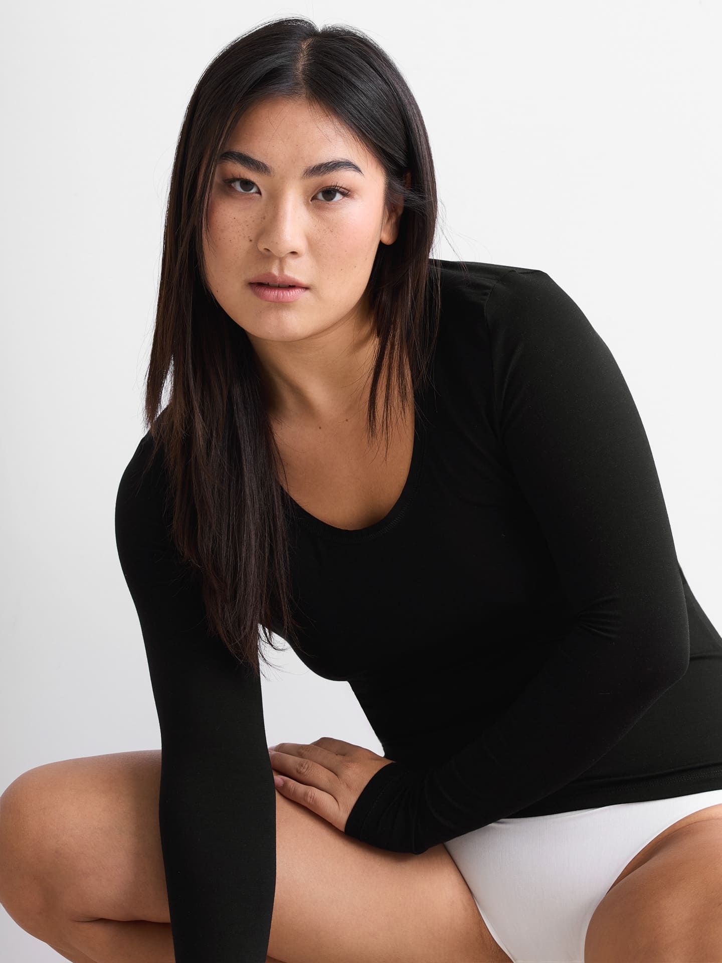 Light Touch tiefausgeschnittenes Langarmshirt schwarz 38