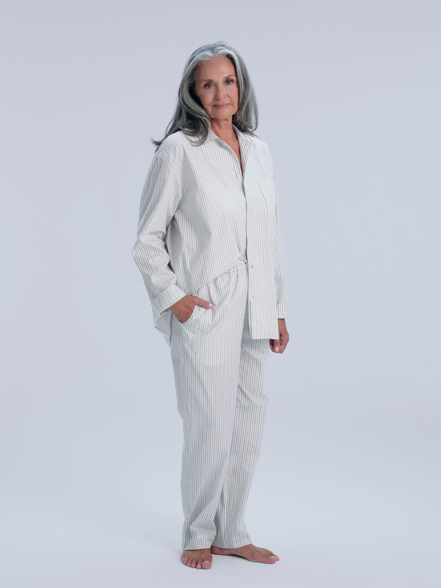 Avonté Pyjama Shirt olive cream pinstripe