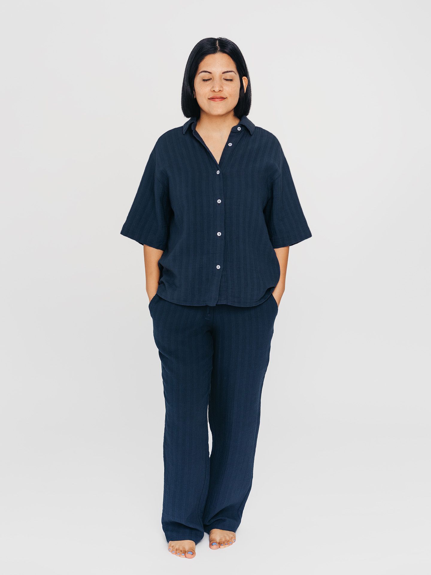 Simply Cotton Kurzarmhemd mitternachtblau L