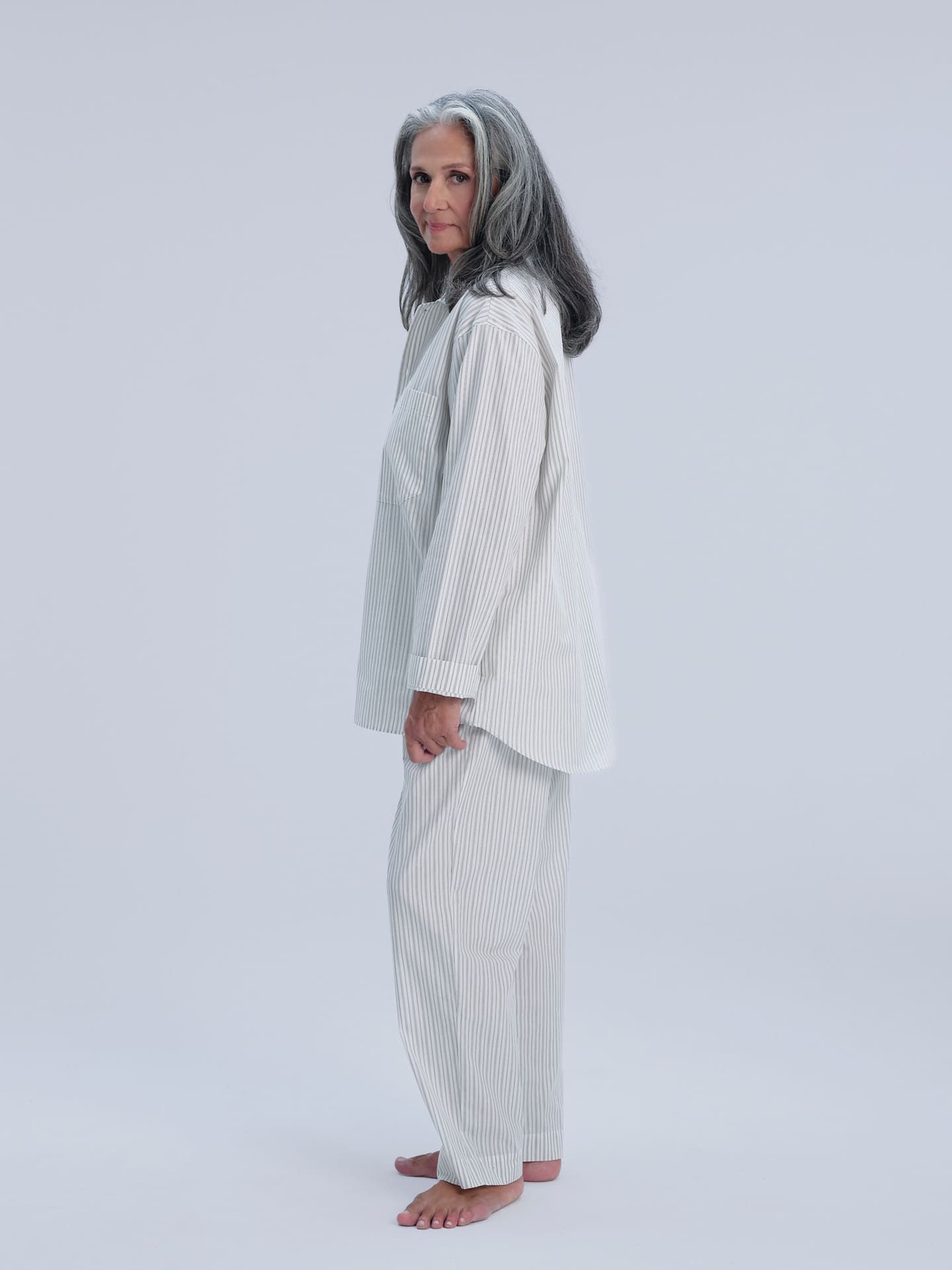 Avonté Pyjama Shirt olive cream pinstripe