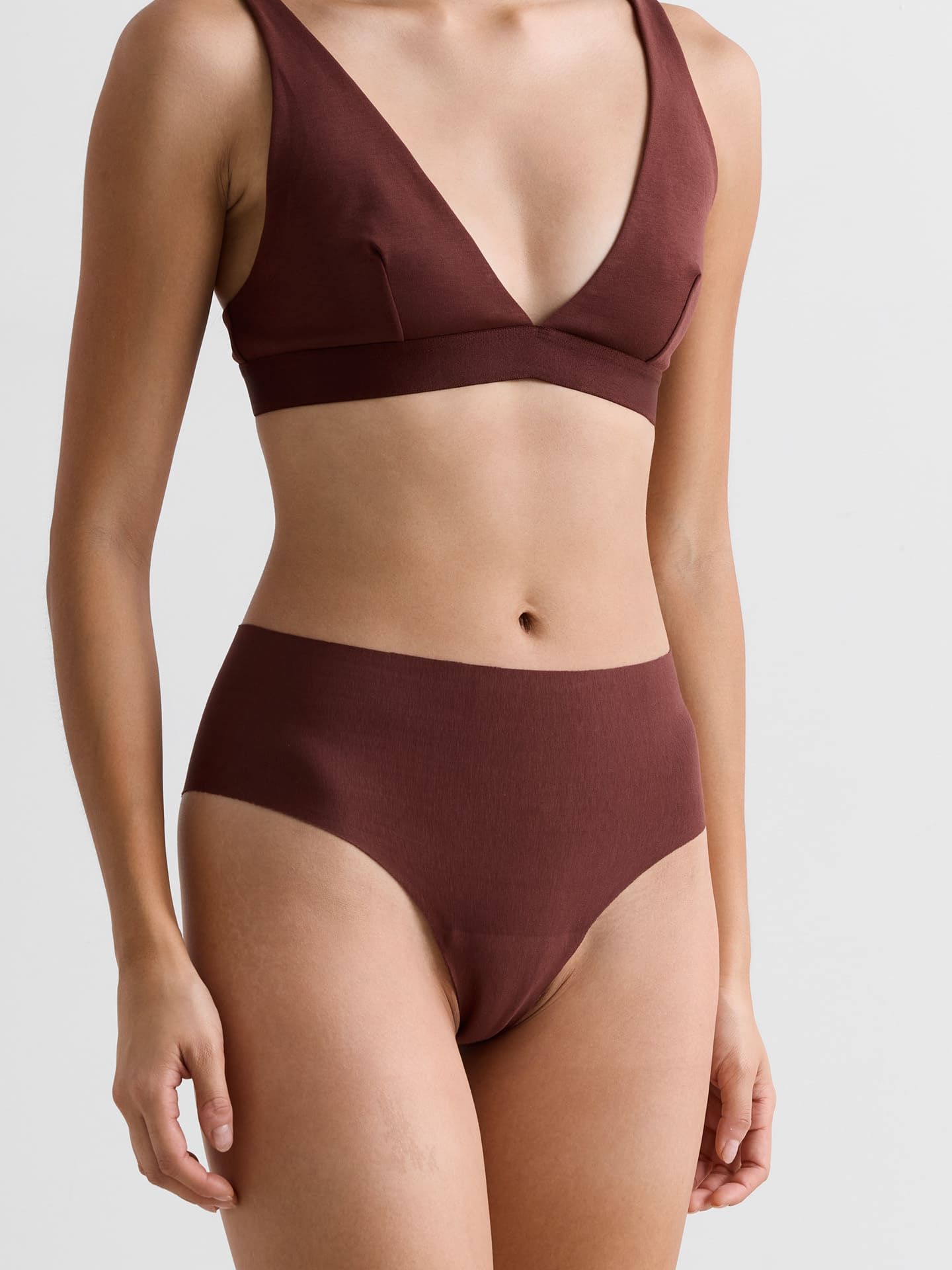 Casual Cotton High Waist Brazil Thong umber M