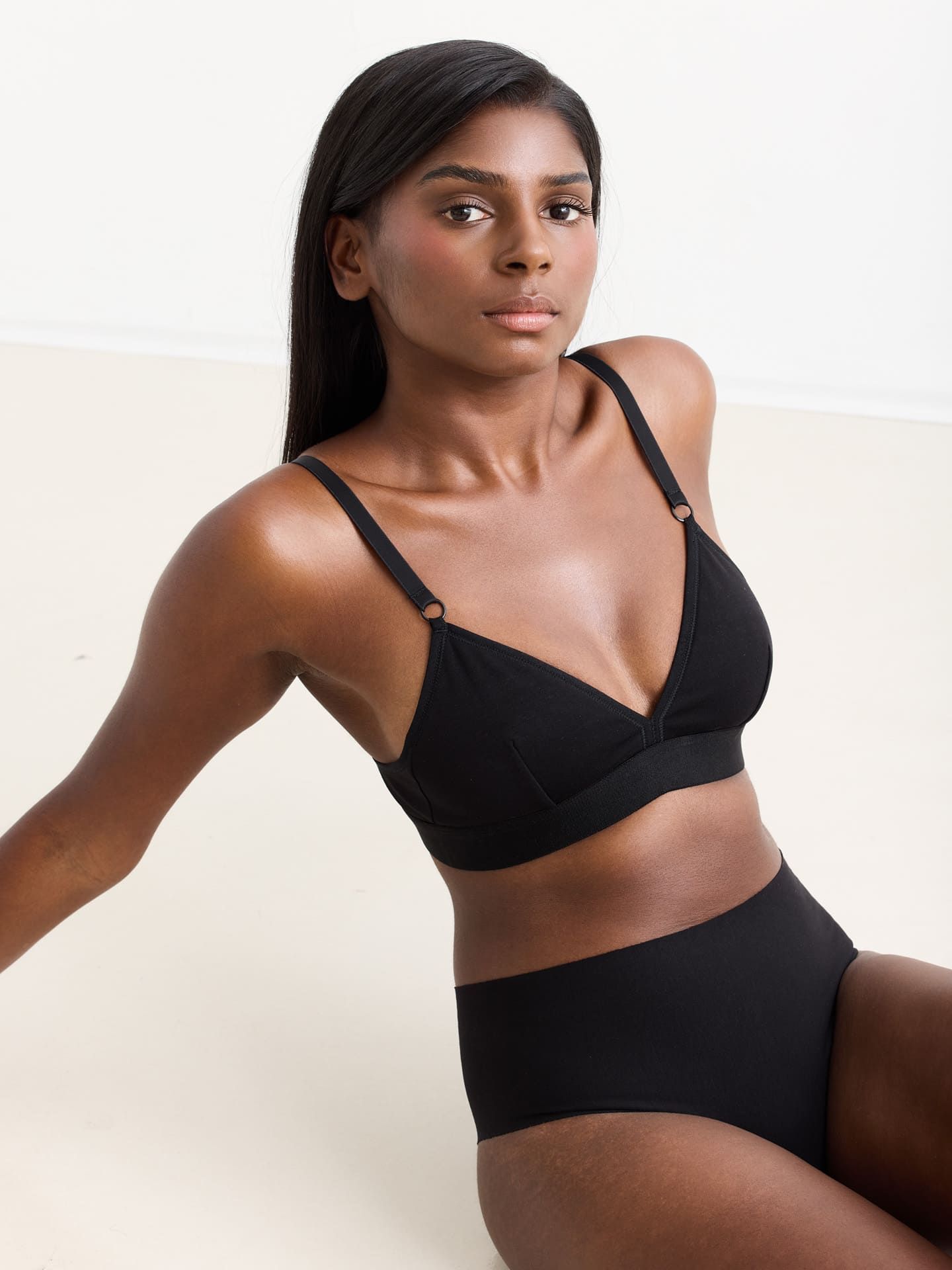 Casual Cotton High Waist Brazil Thong black S