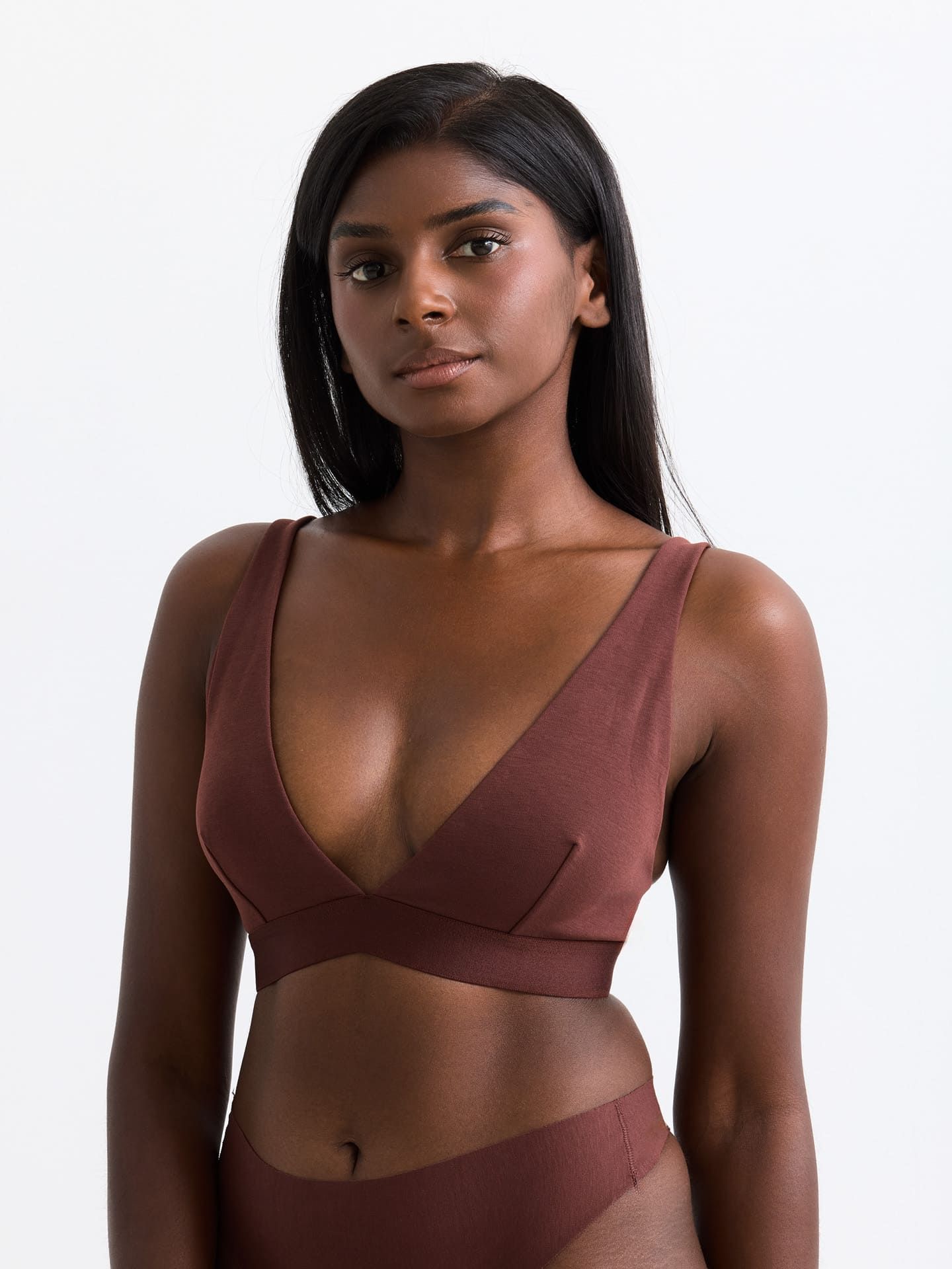 Casual Cotton Plunge Bra umber L