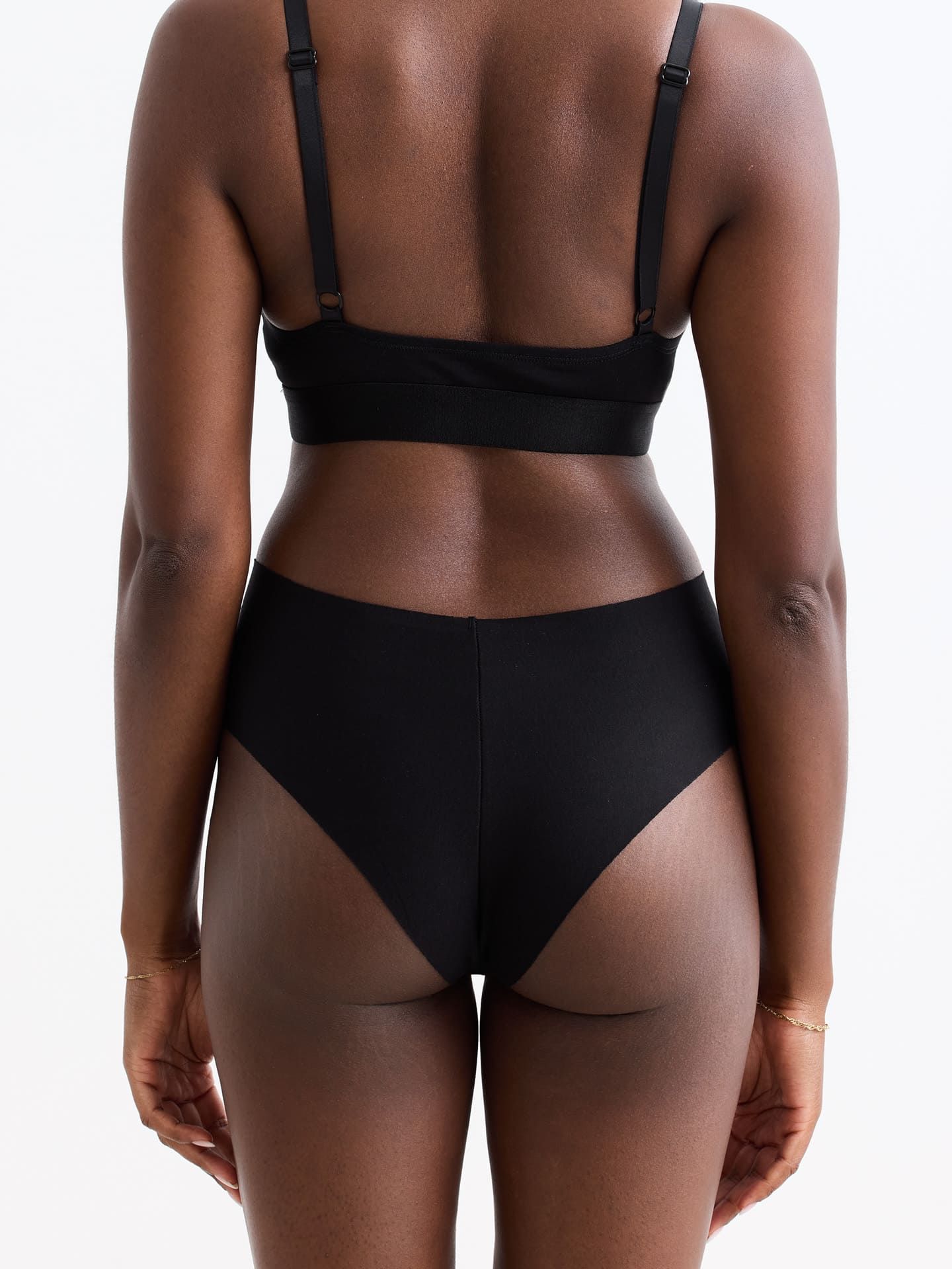 Casual Cotton High Waist Brazil Thong black S