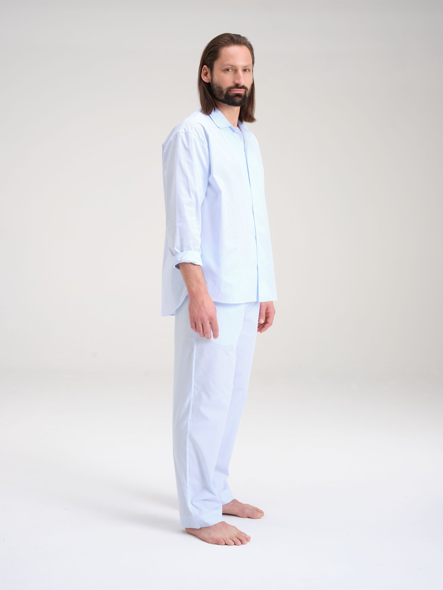 Avonté Pyjama Shirt brave blue stripe Nachtwäsche Größe S