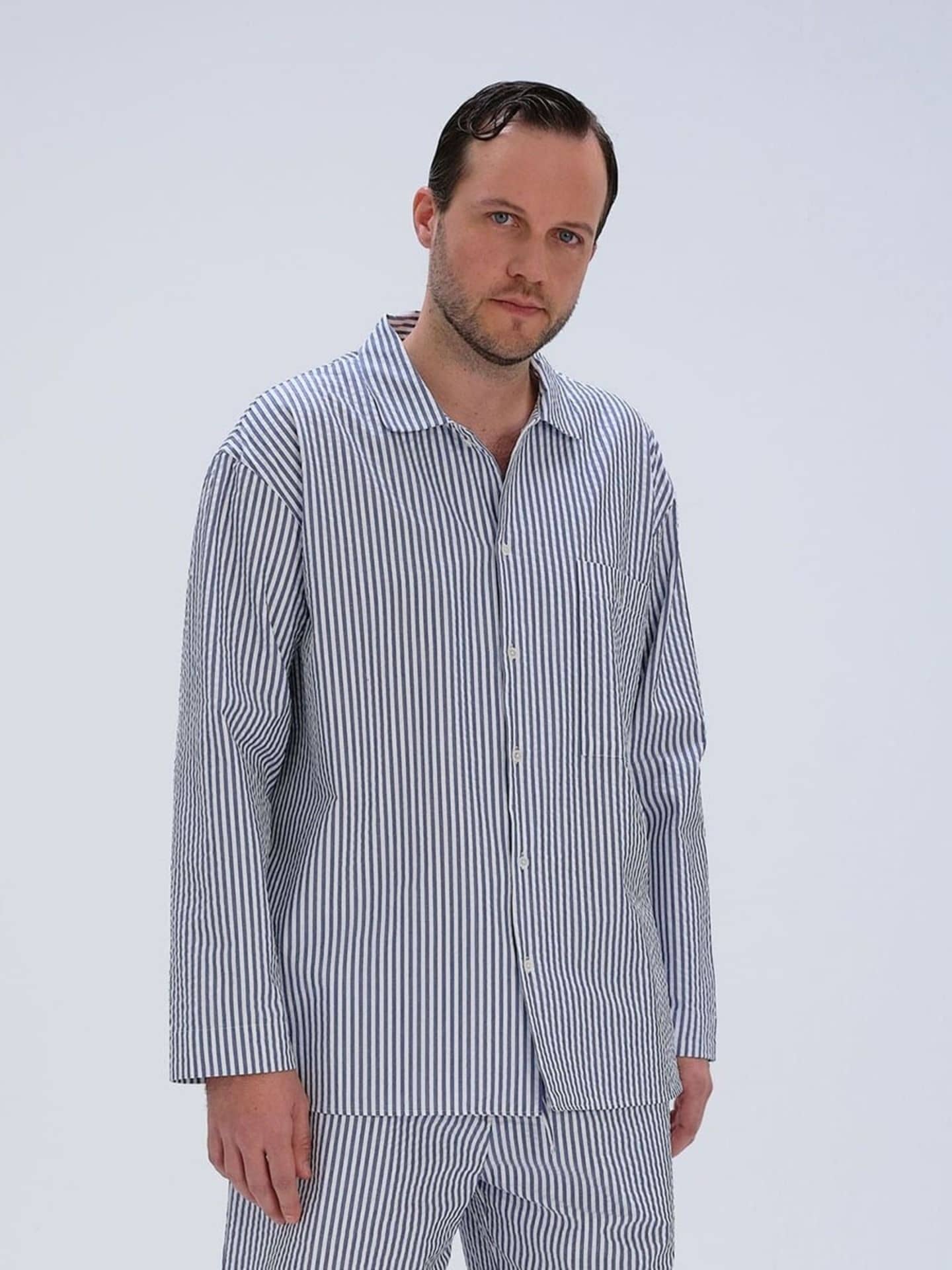 Avonté Pyjama Shirt classic blue stripe Nightwear Size L