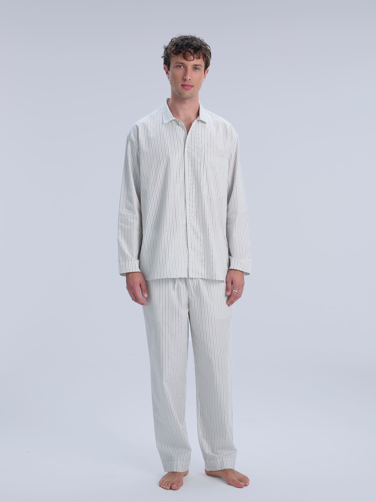 Avonté Pyjama Pants olive cream pinstripe 5