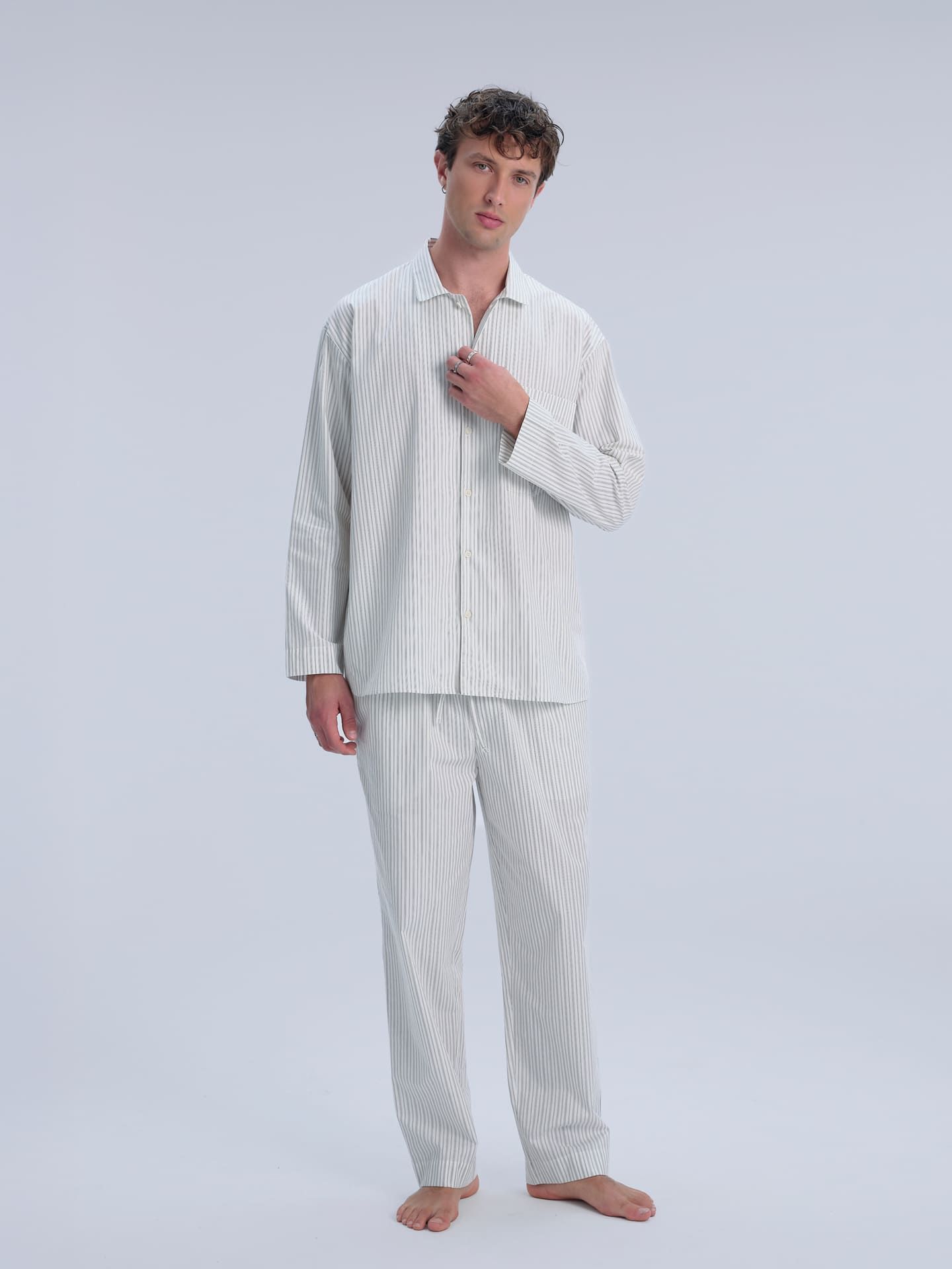 Avonté Pyjama Pants olive cream pinstripe 7